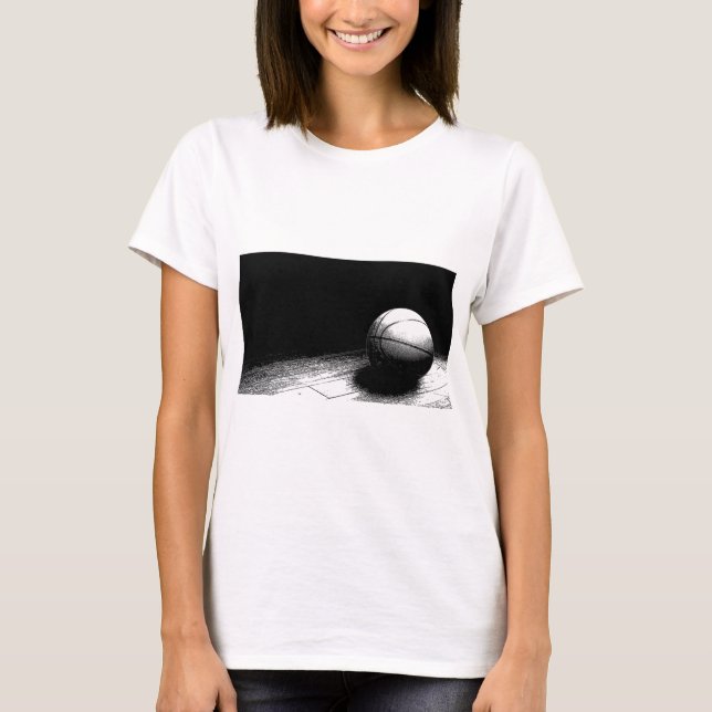 Black White Basketball Art T-Shirt (Front)