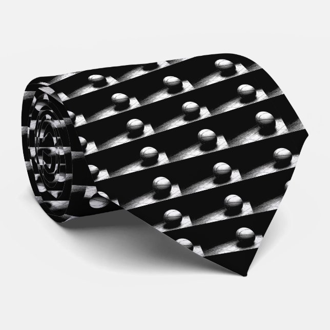 Black White Basketball Artwork Tie (Rolled)
