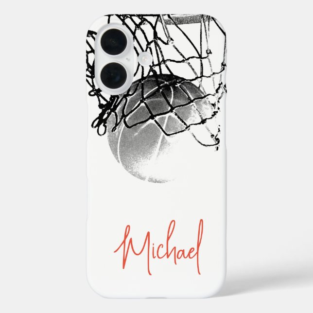 Black & White Basketball Ball & Net Your Name Case-Mate iPhone Case (Back)