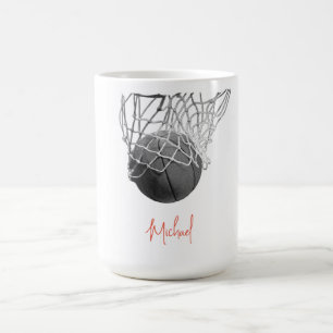 Black & White Basketball Ball & Net Your Name Coffee Mug