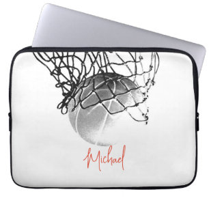 Black & White Basketball Ball & Net Your Name Laptop Sleeve