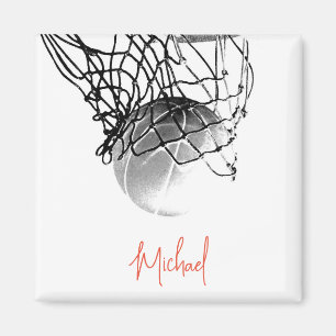 Black & White Basketball Ball & Net Your Name Magnet