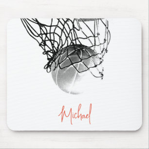 Black & White Basketball Ball & Net Your Name Mouse Mat