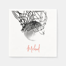 Black & White Basketball Ball & Net Your Name