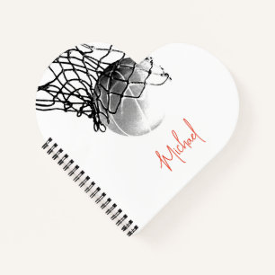 Black & White Basketball Ball & Net Your Name Notebook