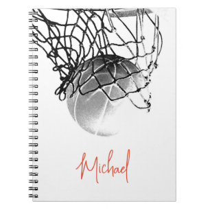 Black & White Basketball Ball & Net Your Name Notebook