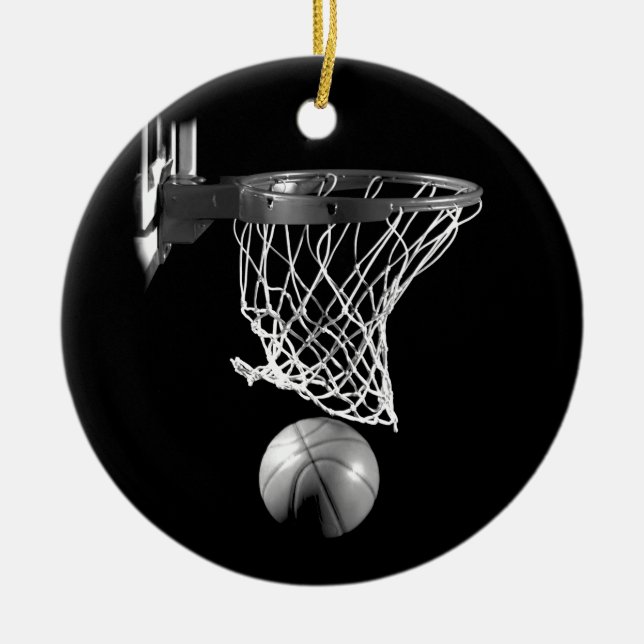 Black & White Basketball Ceramic Tree Decoration (Front)