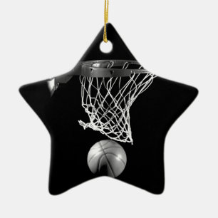 Black & White Basketball Ceramic Tree Decoration