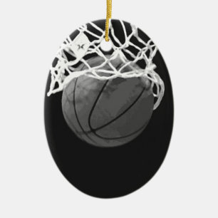 Black & White Basketball Ceramic Tree Decoration