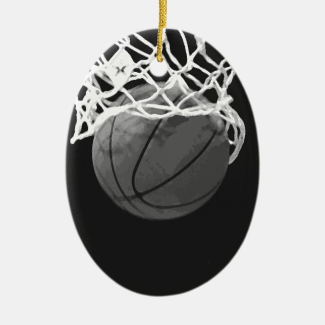 Black & White Basketball Ceramic Tree Decoration (Front)