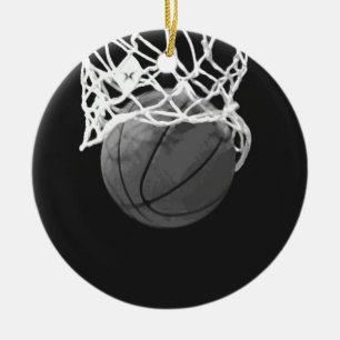 Black & White Basketball Ceramic Tree Decoration