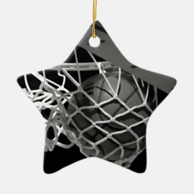 Black & White Basketball Ceramic Tree Decoration (Front)