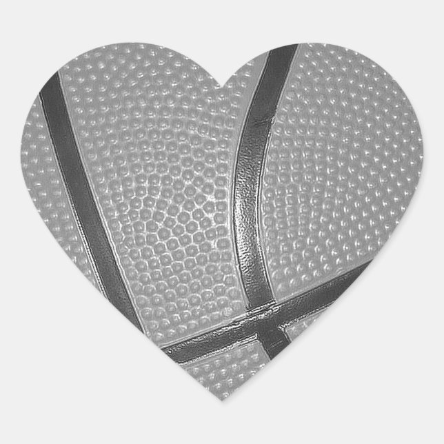 Black & White Basketball Heart Sticker (Front)