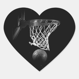 Black & White Basketball Heart Sticker