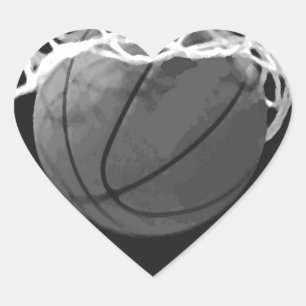 Black & White Basketball Heart Sticker