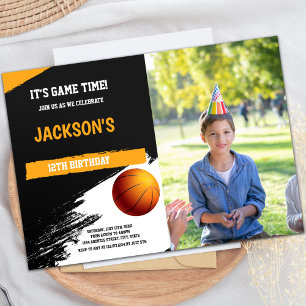 Black White Basketball Invitations with photo