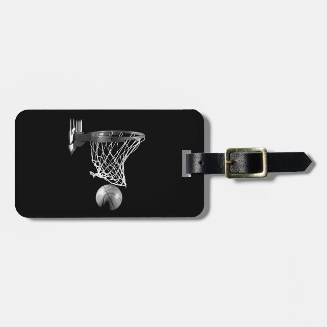 Black & White Basketball Luggage Tag (Front Horizontal)