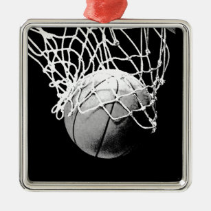 Black & White Basketball Metal Tree Decoration