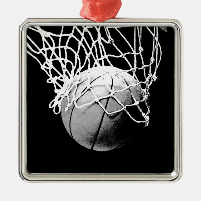 Black & White Basketball Metal Tree Decoration (Front)