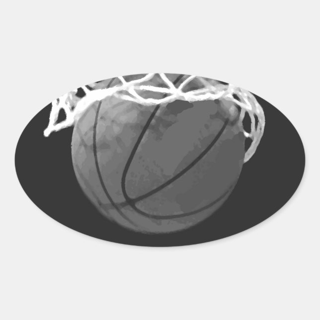 Black & White Basketball Oval Sticker (Front)