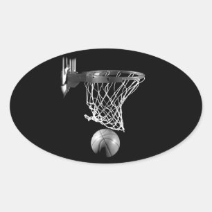 Black & White Basketball Oval Sticker