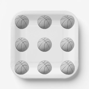 Black & White Basketball Paper Plate