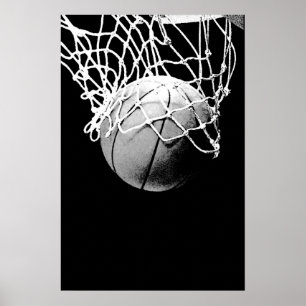 Black White Basketball Print Poster