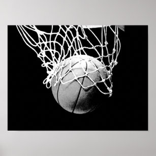 Black White Basketball Print Poster