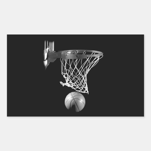 Black & White Basketball Rectangular Sticker (Front)