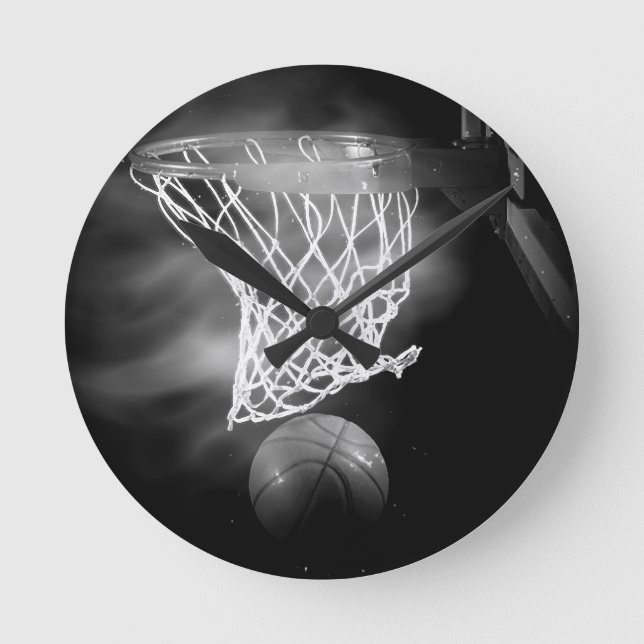 Black & White Basketball Round Clock (Front)