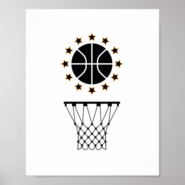 Black & White Basketball Sports Equipment Pattern Poster (Front)
