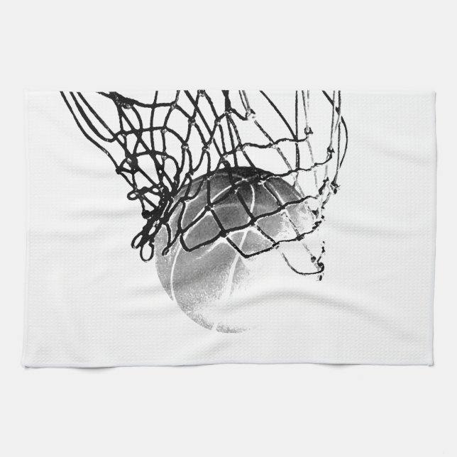 Black & White Basketball Tea Towel (Horizontal)