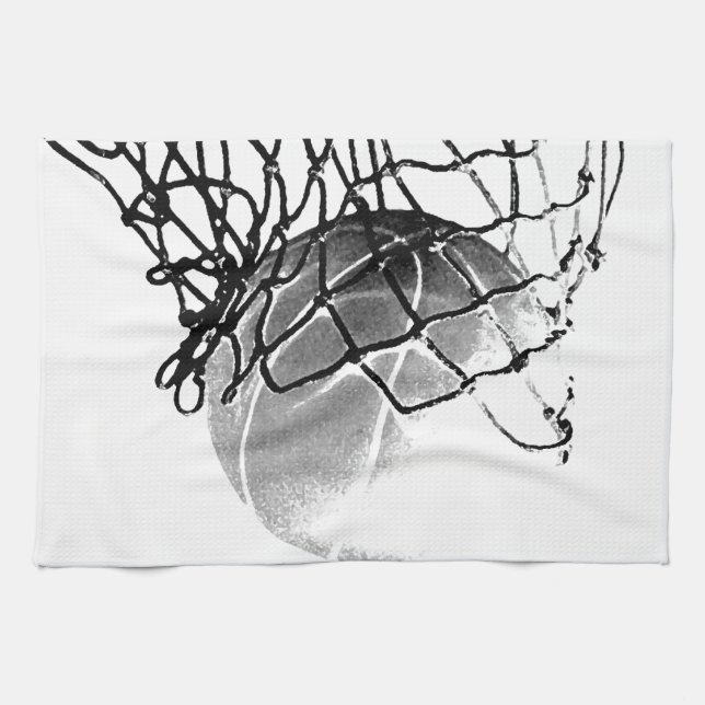 Black & White Basketball Tea Towel (Horizontal)