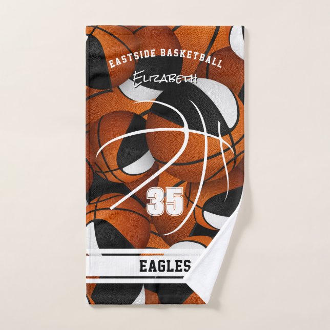 black white basketball team colours athlete name hand towel (Hand Towel)