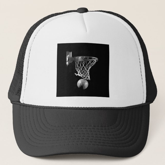 Black & White Basketball Trucker Hat (Front)