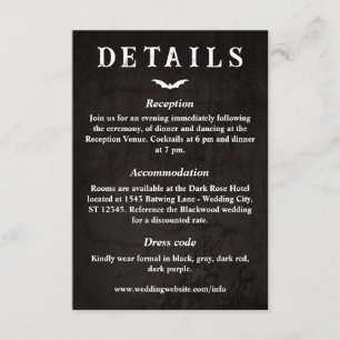 Black & White Bat Goth Wedding Details Enclosure Card