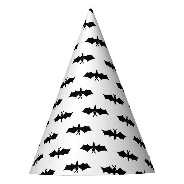 Black White Bats Halloween Party Hat (Front)