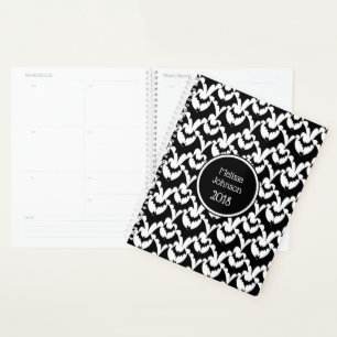 Black & White Bats Horror Pattern Name Personalise Planner