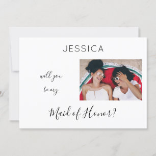 Black & White Be My Maid of Honour Photo Proposal  Invitation