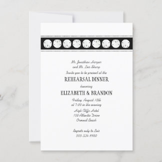 Black White Beach Sand Dollar Rehearsal Dinner Invitation