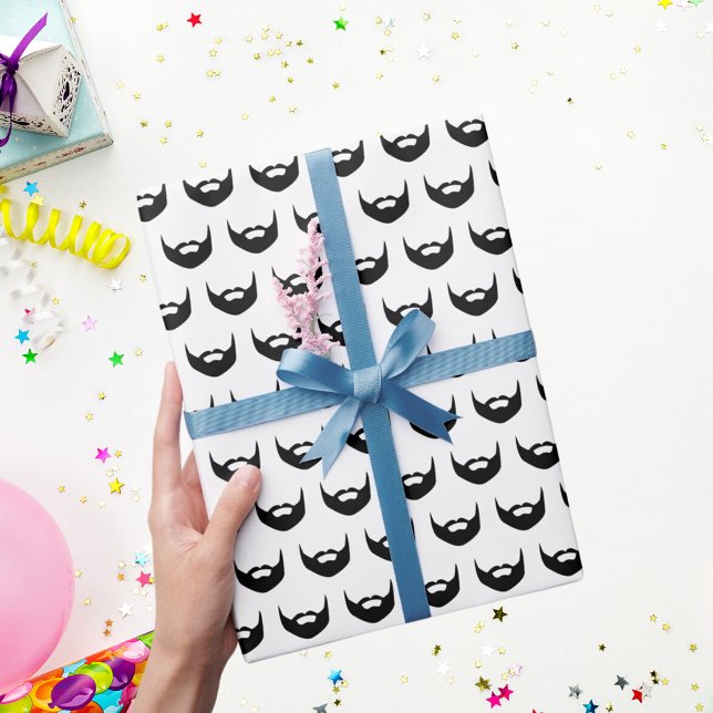 Black white beard birthday men guys wrapping paper (Creator Uploaded)