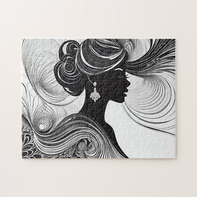 Black & White Beautiful Elegant Silhouette Woman Jigsaw Puzzle (Horizontal)