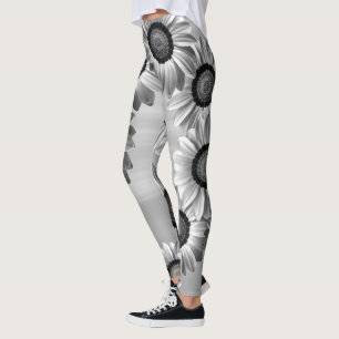 Black & white beautiful flowers leggings