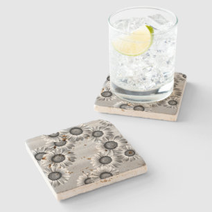 Black & white beautiful flowers stone coaster