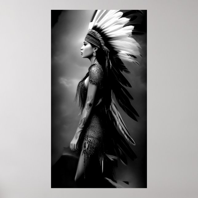 Black White Beautiful Indian woman Monochrome 3 Poster (Front)