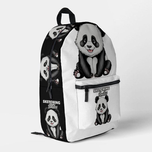 Black & White Beauty Classic Panda Art Printed Backpack (Back Corner Left)
