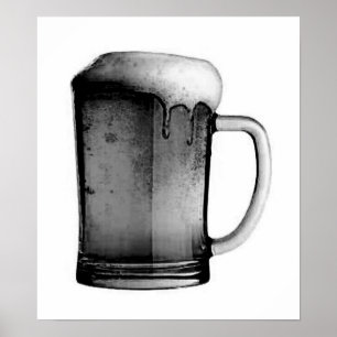 Black & White Beer Mug Poster Print