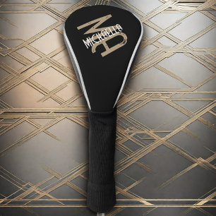 Black white beige monogram personalised name  golf head cover