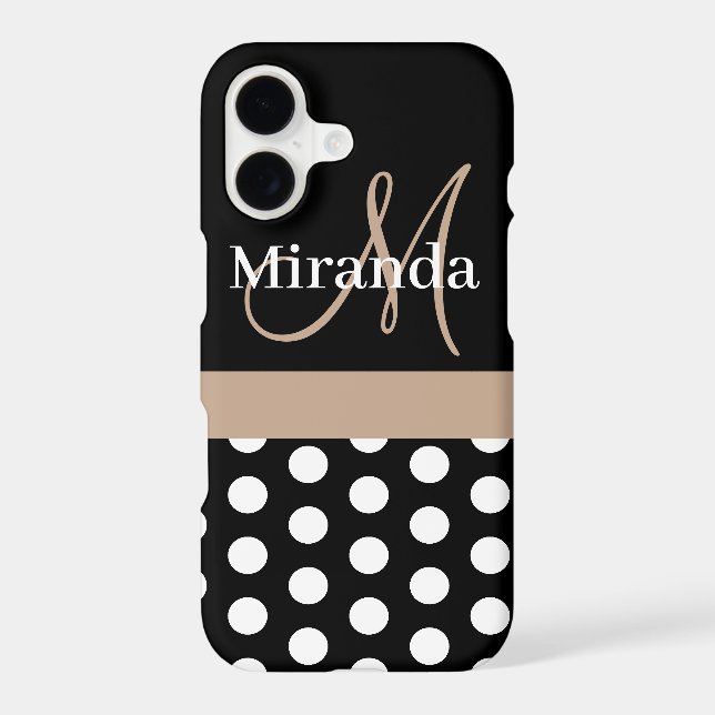 Black White Beige Monogram Script Polka Dots (Back)