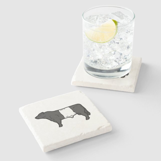 Black White Belted Galloway Beltie Cows Bull Logo  Stone Coaster (Side)
